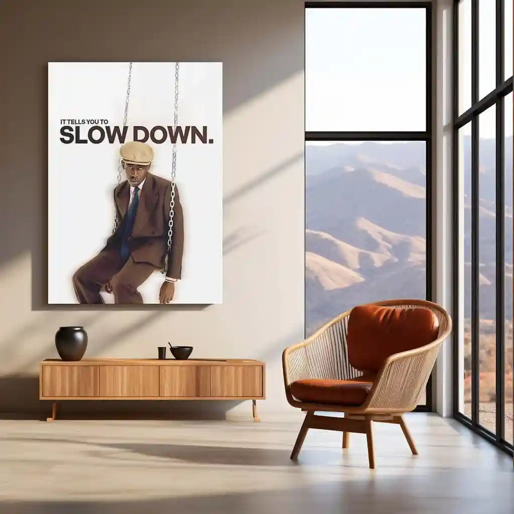 Quote Metal Poster | Tyler, The Creator – It Tells You to Slow Down Metal Frame Modern Introspection & Self-Awareness Quote Wall Art | “It Tells You to Slow Down” Minimal Aesthetic Metal Poster - TURTLEWINGS 