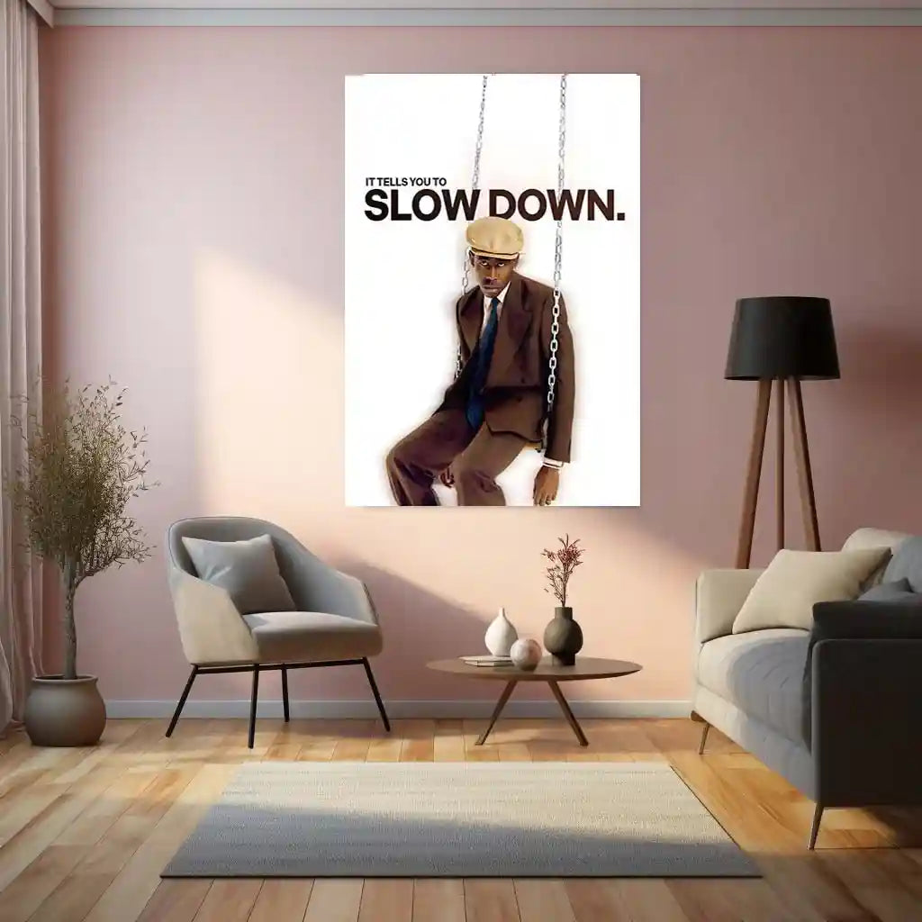 Quote Metal Poster | Tyler, The Creator – It Tells You to Slow Down Metal Frame Modern Introspection & Self-Awareness Quote Wall Art | “It Tells You to Slow Down” Minimal Aesthetic Metal Poster - TURTLEWINGS 