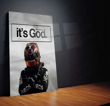 Quote Metal Poster | Lewis Hamilton – It’s Not Luck, It’s God Metal Frame Faith-Driven Champion Mindset Wall Art | Formula 1 Belief & Purpose Quote Metal Poster - TURTLEWINGS 