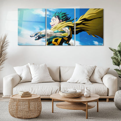 Anime Metal Poster Set of 3 | Izuku Midoriya Hero Academia Sky Triptych Wall Art