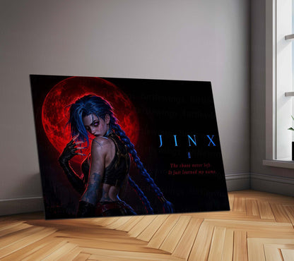 Game Metal Poster | Jinx – Chaos Never Left Metal Poster Gaming Character Wall Art | Dark Chaos Motivation Metal Frame