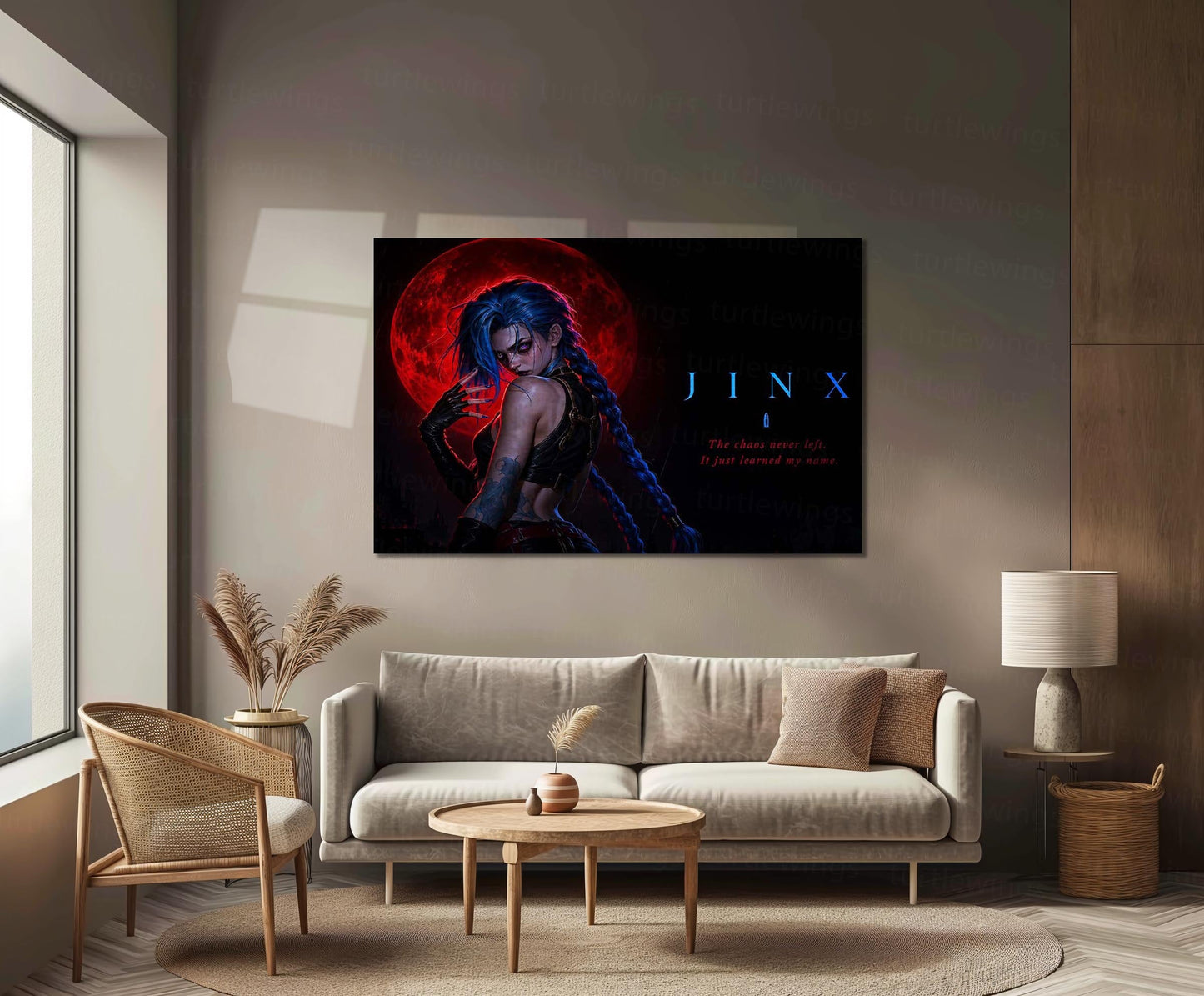 Game Metal Poster | Jinx – Chaos Never Left Metal Poster Gaming Character Wall Art | Dark Chaos Motivation Metal Frame