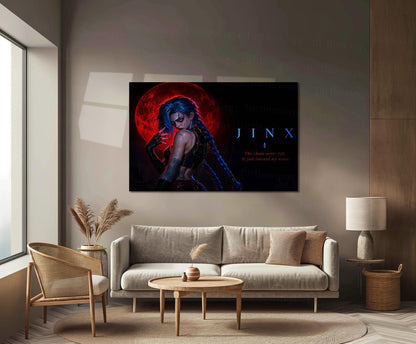 Game Metal Poster | Jinx – Chaos Never Left Metal Poster Gaming Character Wall Art | Dark Chaos Motivation Metal Frame