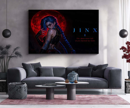 Game Metal Poster | Jinx – Chaos Never Left Metal Poster Gaming Character Wall Art | Dark Chaos Motivation Metal Frame