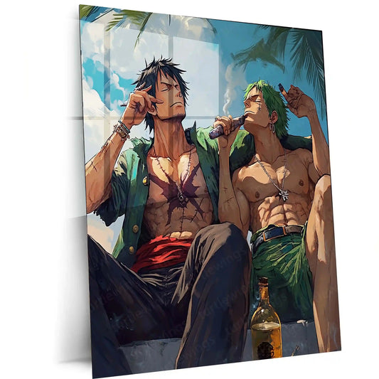 Anime Metal Poster | Luffy & Zoro Metal Poster | One Piece Duo Wall Art | Pirate Brotherhood Decor 01 - TURTLEWINGS