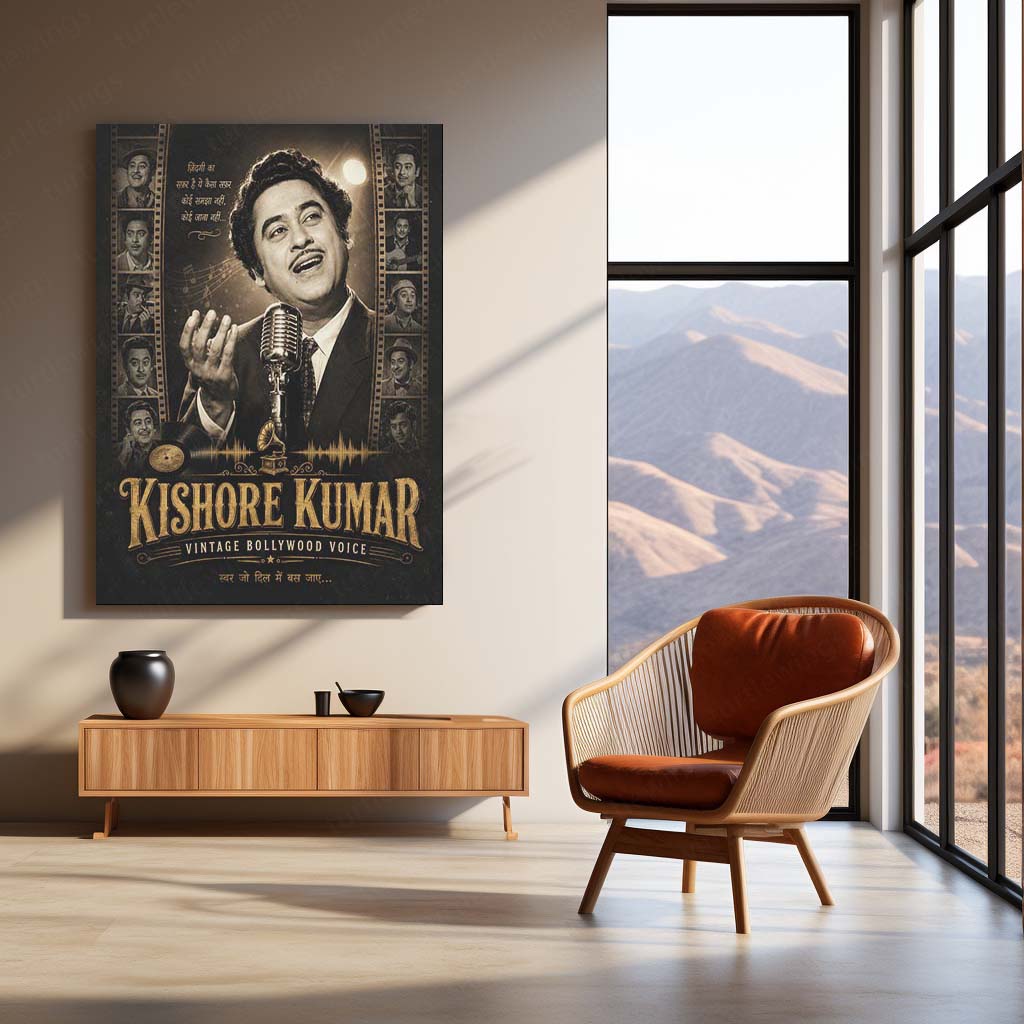 Kishore Kumar – Vintage Bollywood Voice | Golden Era Music Metal Frame | Retro Hindi Music Wall Art by TurtleWings