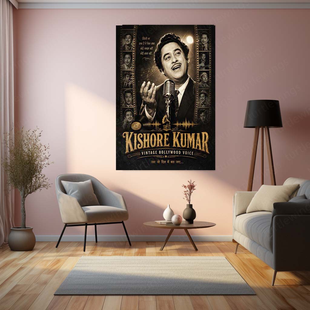 Kishore Kumar – Vintage Bollywood Voice | Golden Era Music Metal Frame | Retro Hindi Music Wall Art by TurtleWings
