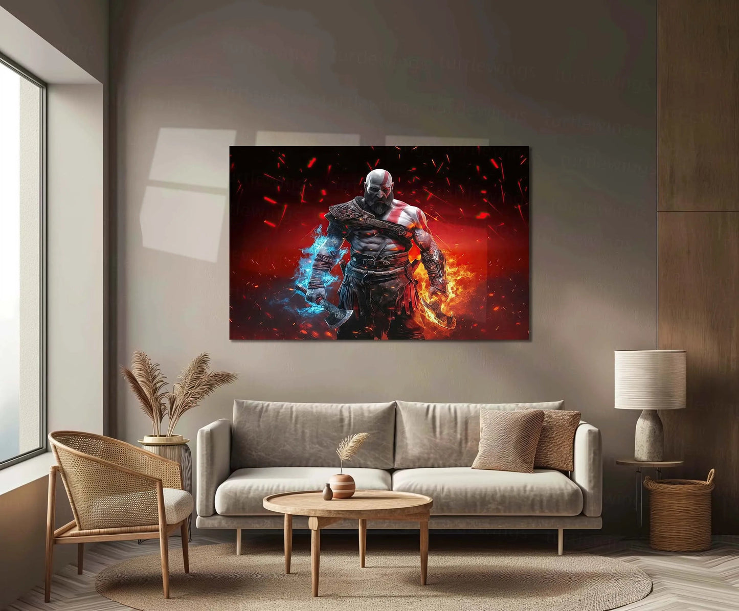 Kratos – Reborn | God of War Legendary Metal Frame | Mythic Warrior Gaming Wall Art - TURTLEWINGS