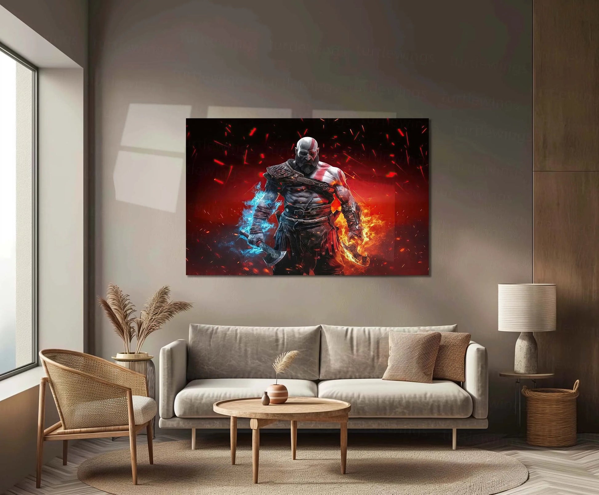 Kratos – Reborn | God of War Legendary Metal Frame | Mythic Warrior Gaming Wall Art - TURTLEWINGS