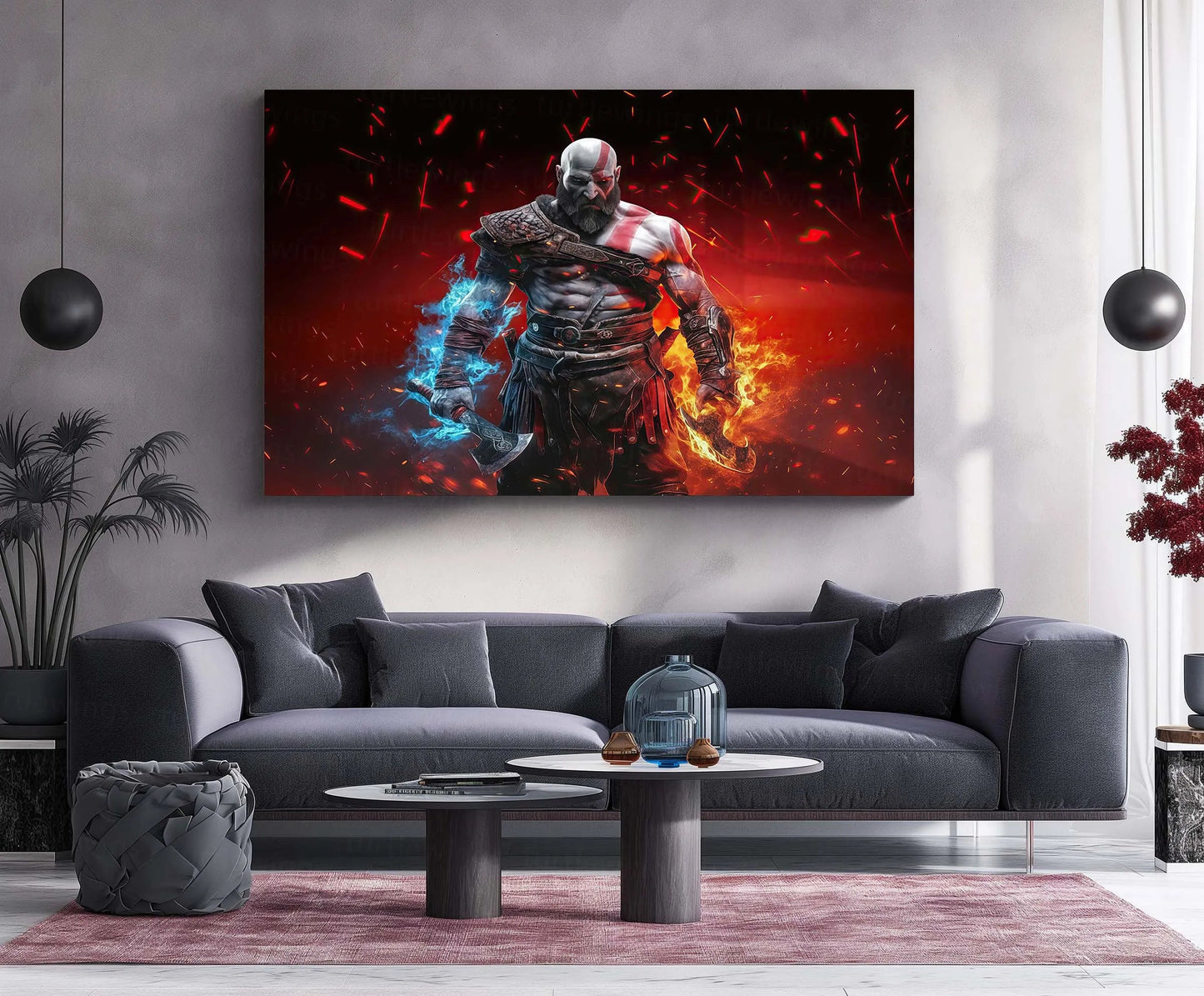 Kratos – Reborn | God of War Legendary Metal Frame | Mythic Warrior Gaming Wall Art - TURTLEWINGS