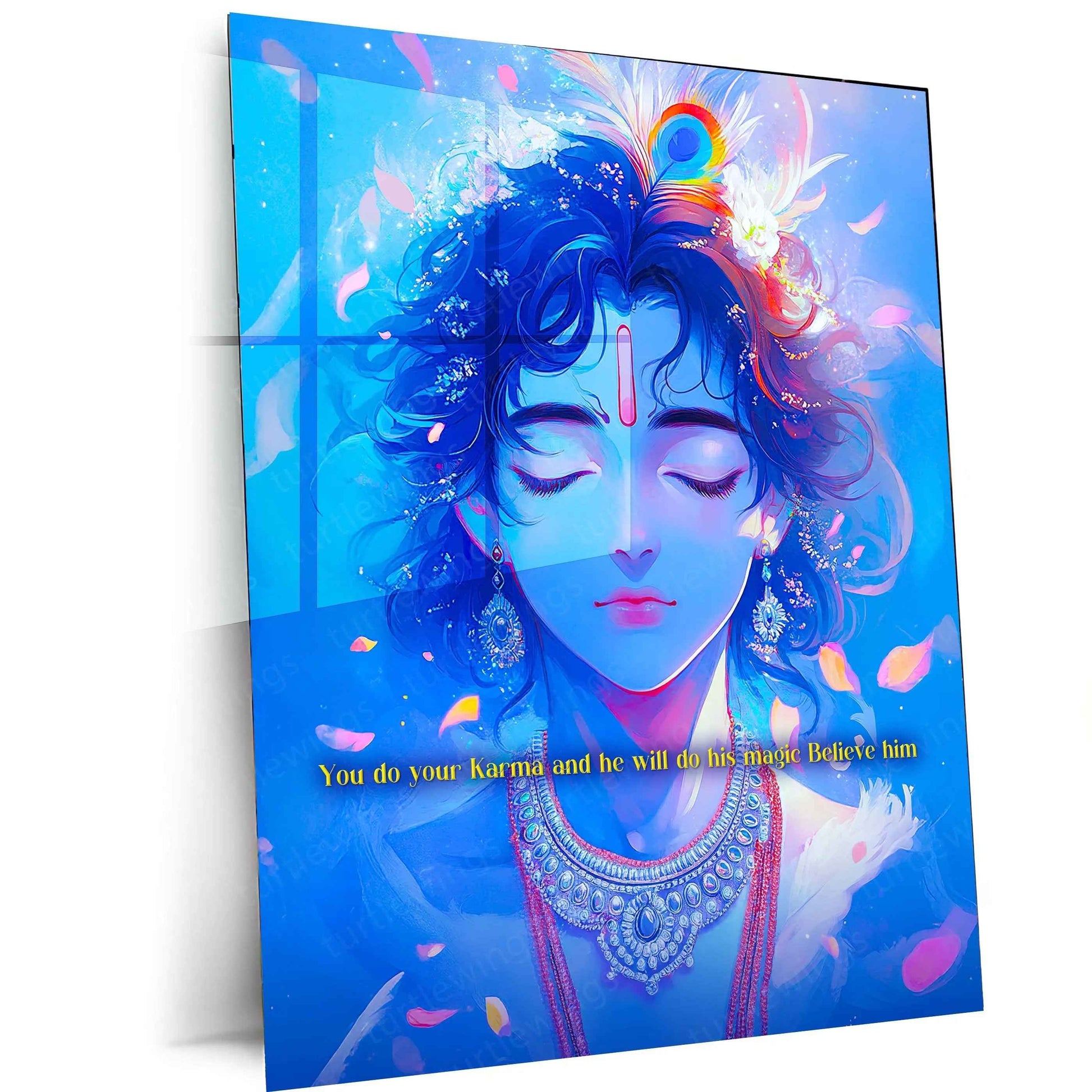 Spiritual Metal Poster | Lord Krishna 1 | Motivational Quotes - TURTLEWINGS