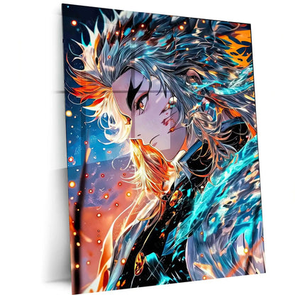 Anime Metal Poster | Kyojuro Rengoku – Flame of the Unbreakable Will | Demon Slayer Metal Frame | Anime Warrior Wall Art - TURTLEWINGS