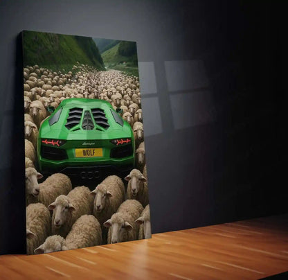 Car Metal Poster | Lamborghini Aventador – Lone Wolf Among Sheep | Supercar Mindset Metal Frame - TURTLEWINGS