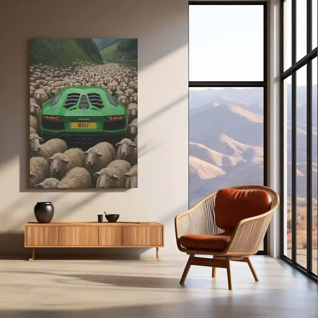 Car Metal Poster | Lamborghini Aventador – Lone Wolf Among Sheep | Supercar Mindset Metal Frame - TURTLEWINGS