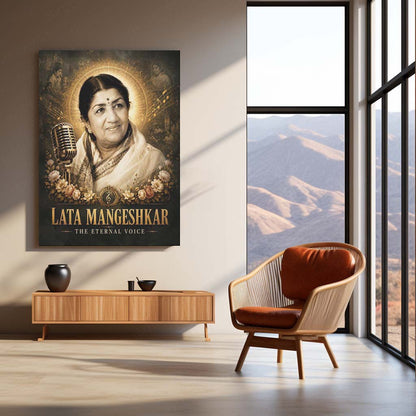 Lata Mangeshkar – The Eternal Voice | Golden Era Music Metal Frame | Legendary Bollywood Wall Art by TurtleWings
