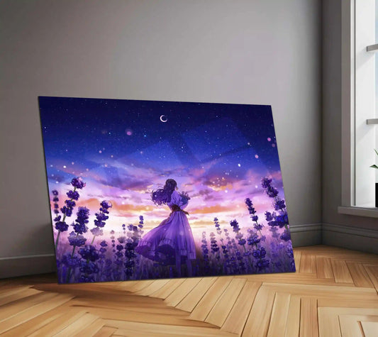 Lavender Field Dreams | Anime Girl Aesthetic Metal Frame | Serene Pastel Anime Wall Art - TURTLEWINGS