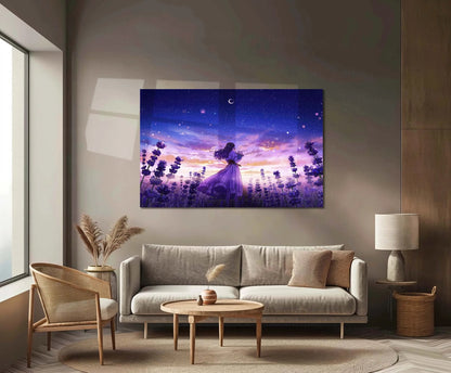 Lavender Field Dreams | Anime Girl Aesthetic Metal Frame | Serene Pastel Anime Wall Art - TURTLEWINGS