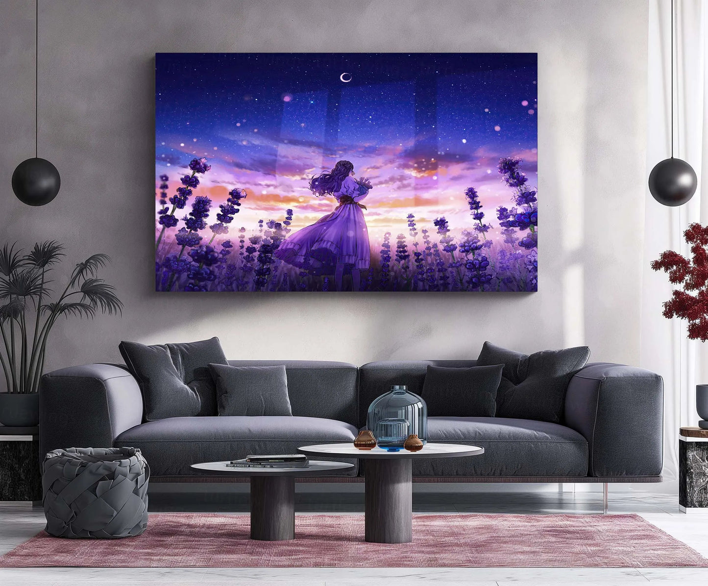 Lavender Field Dreams | Anime Girl Aesthetic Metal Frame | Serene Pastel Anime Wall Art - TURTLEWINGS