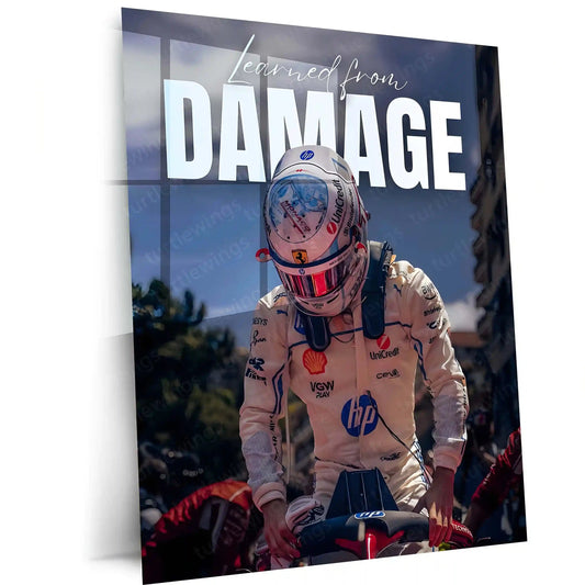 Quote Metal Poster | Charles Leclerc – Learned From Damage Metal Frame Resilience & Comeback Mindset Wall Art | Growth Through Failure Quote Metal Poster - TURTLEWINGS