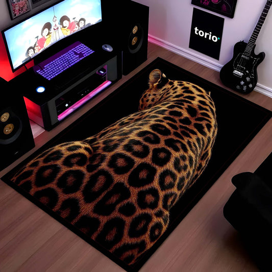 Leopard Print Area Flat Rug | Wild Animal Skin Pattern Floor Mat | Luxury Aesthetic Flat Rug for Bedroom, Living Room & Modern Home Decor