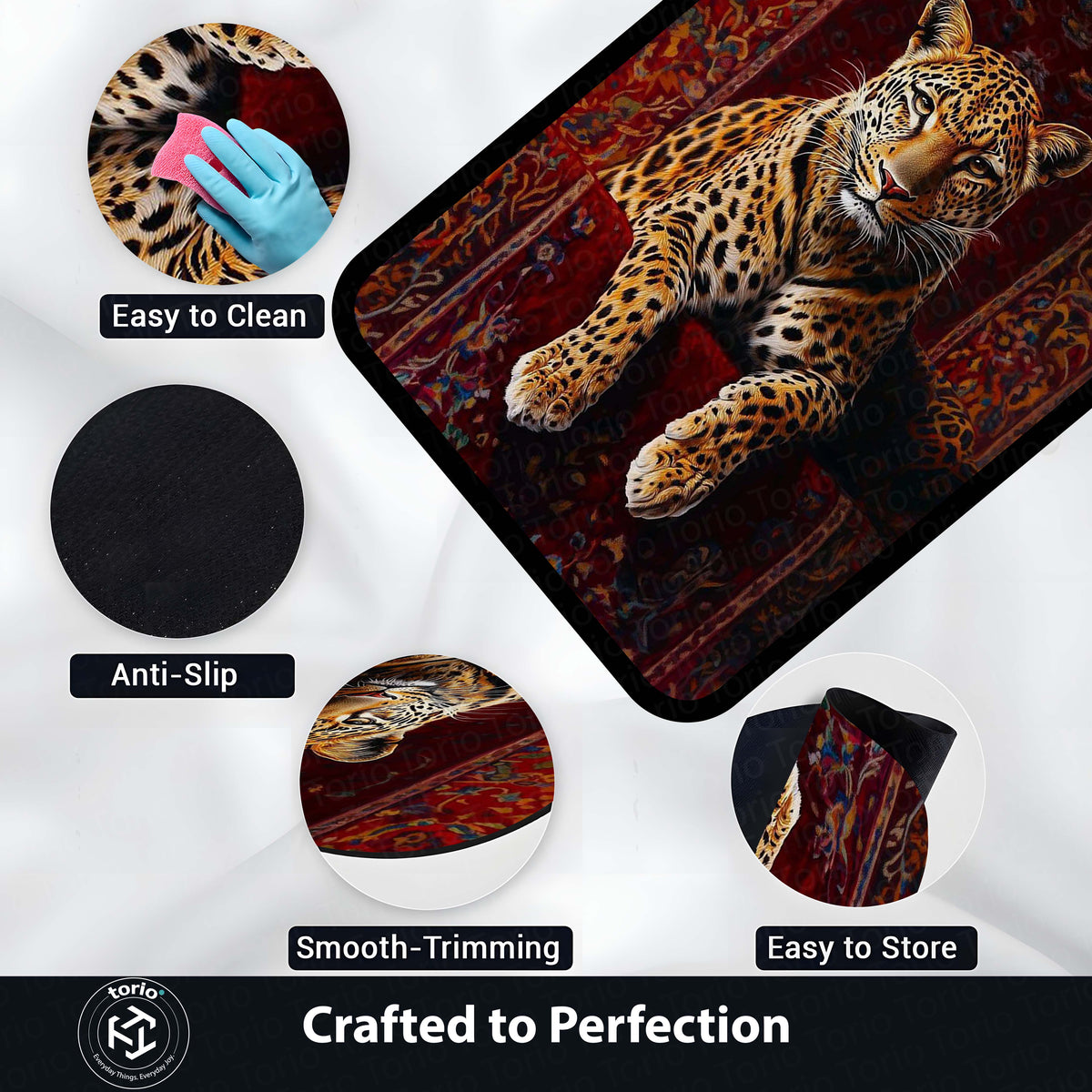 Leopard Luxury Area Flat Rug | Wild Animal Floor Mat on Persian Carpet Design | Premium Aesthetic Flat Rug for Bedroom, Living Room & Modern Home Decor