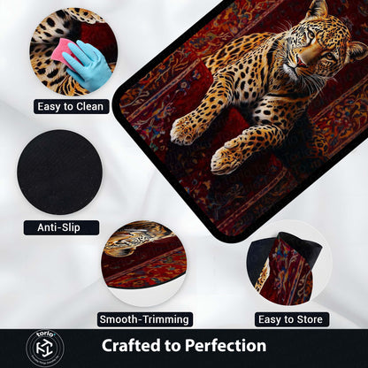Leopard Luxury Area Flat Rug | Wild Animal Floor Mat on Persian Carpet Design | Premium Aesthetic Flat Rug for Bedroom, Living Room & Modern Home Decor