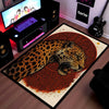 Leopard Tribal Art Area Flat Rug | Fierce Wild Animal Floor Mat with Red Geometric Design | Premium Aesthetic Flat Rug for Bedroom, Living Room & Gaming Setup