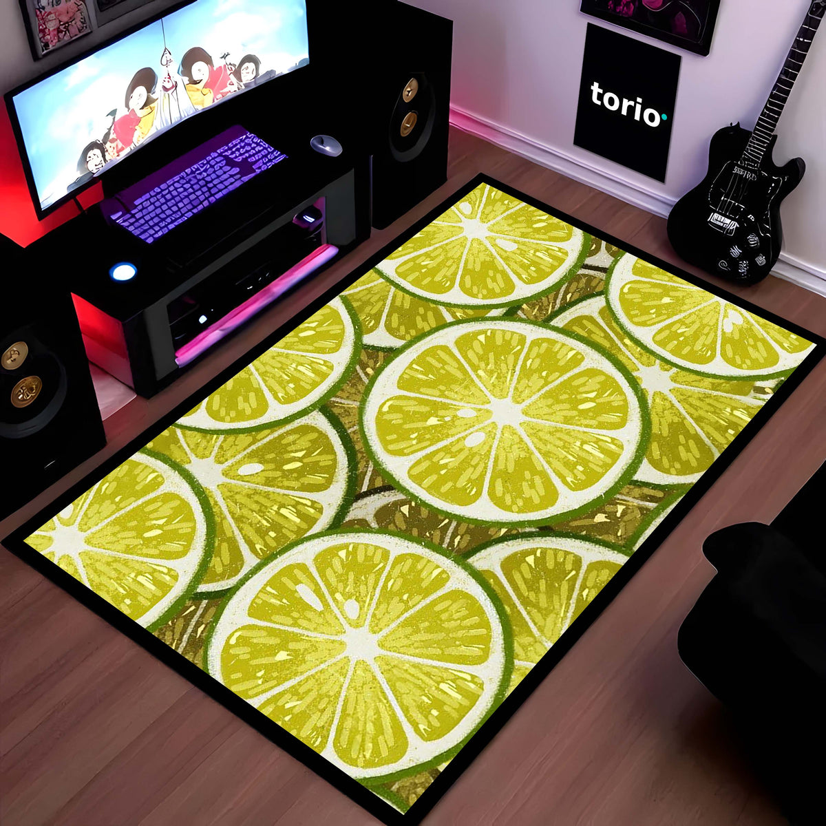 Refreshing Lime Slices Area Flat Rug | Vibrant Citrus Fruit Floor Mat | Modern Kitchen, Dining & Cafe Decorative Flat Rug
