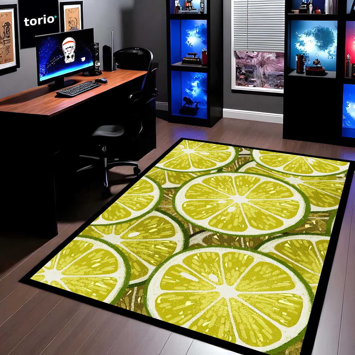 Refreshing Lime Slices Area Flat Rug | Vibrant Citrus Fruit Floor Mat | Modern Kitchen, Dining & Cafe Decorative Flat Rug