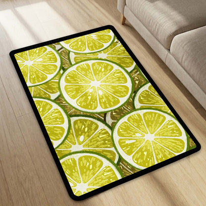 Refreshing Lime Slices Area Flat Rug | Vibrant Citrus Fruit Floor Mat | Modern Kitchen, Dining & Cafe Decorative Flat Rug