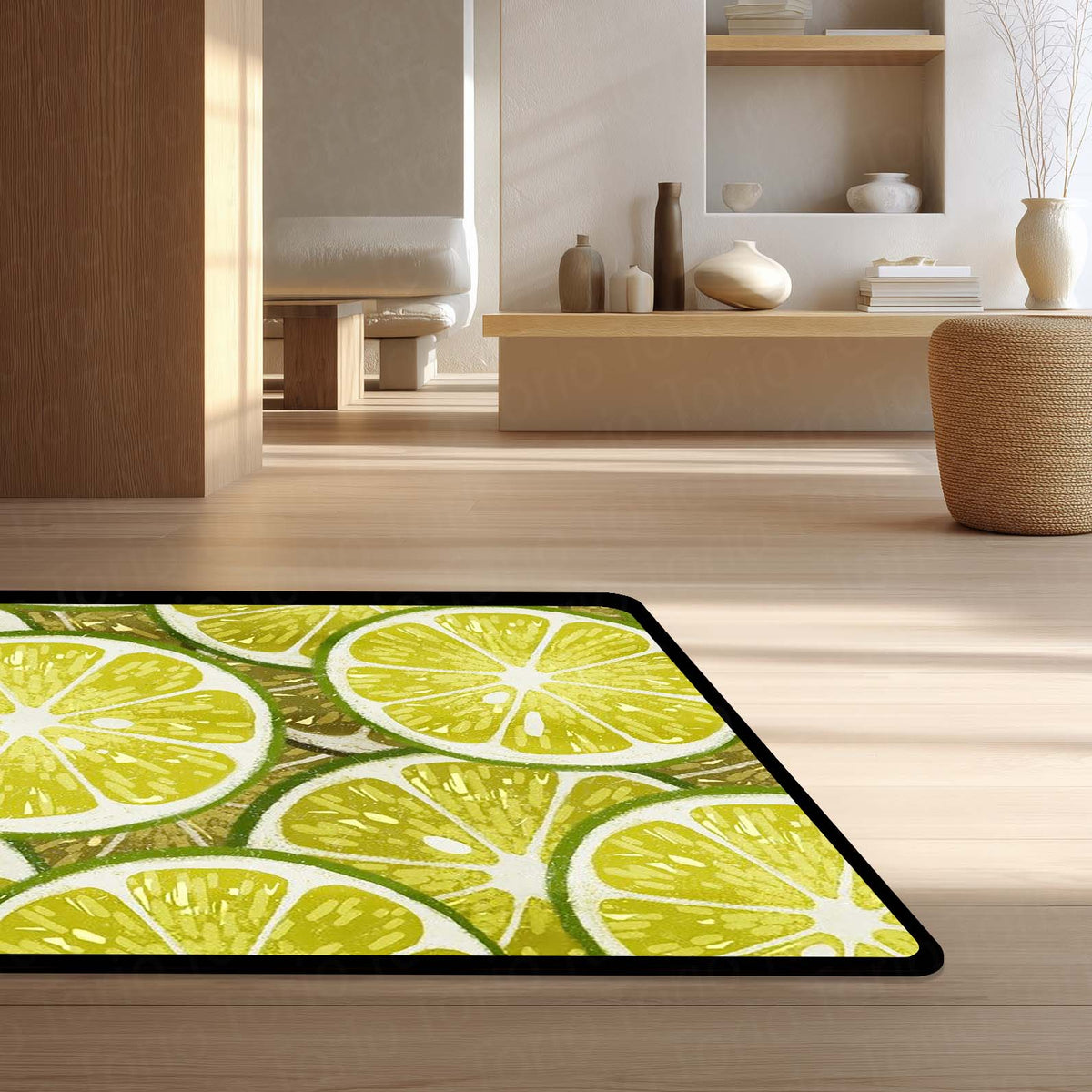 Refreshing Lime Slices Area Flat Rug | Vibrant Citrus Fruit Floor Mat | Modern Kitchen, Dining & Cafe Decorative Flat Rug