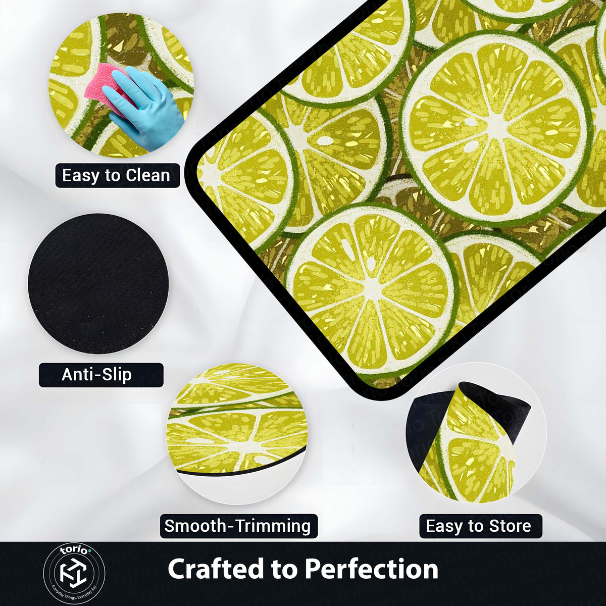 Refreshing Lime Slices Area Flat Rug | Vibrant Citrus Fruit Floor Mat | Modern Kitchen, Dining & Cafe Decorative Flat Rug