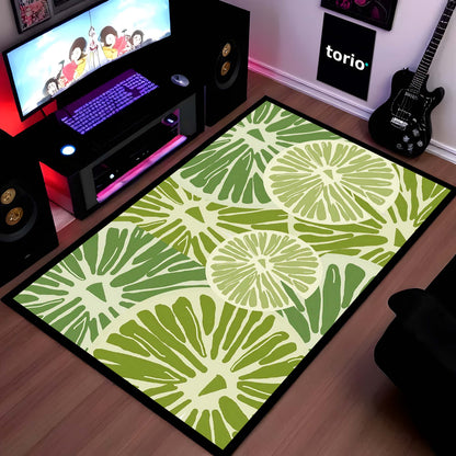 Zesty Lime Slices Area Flat Rug | Fresh Citrus Fruit Floor Mat | Modern Kitchen, Dining & Vibrant Home Decor Flat Rug