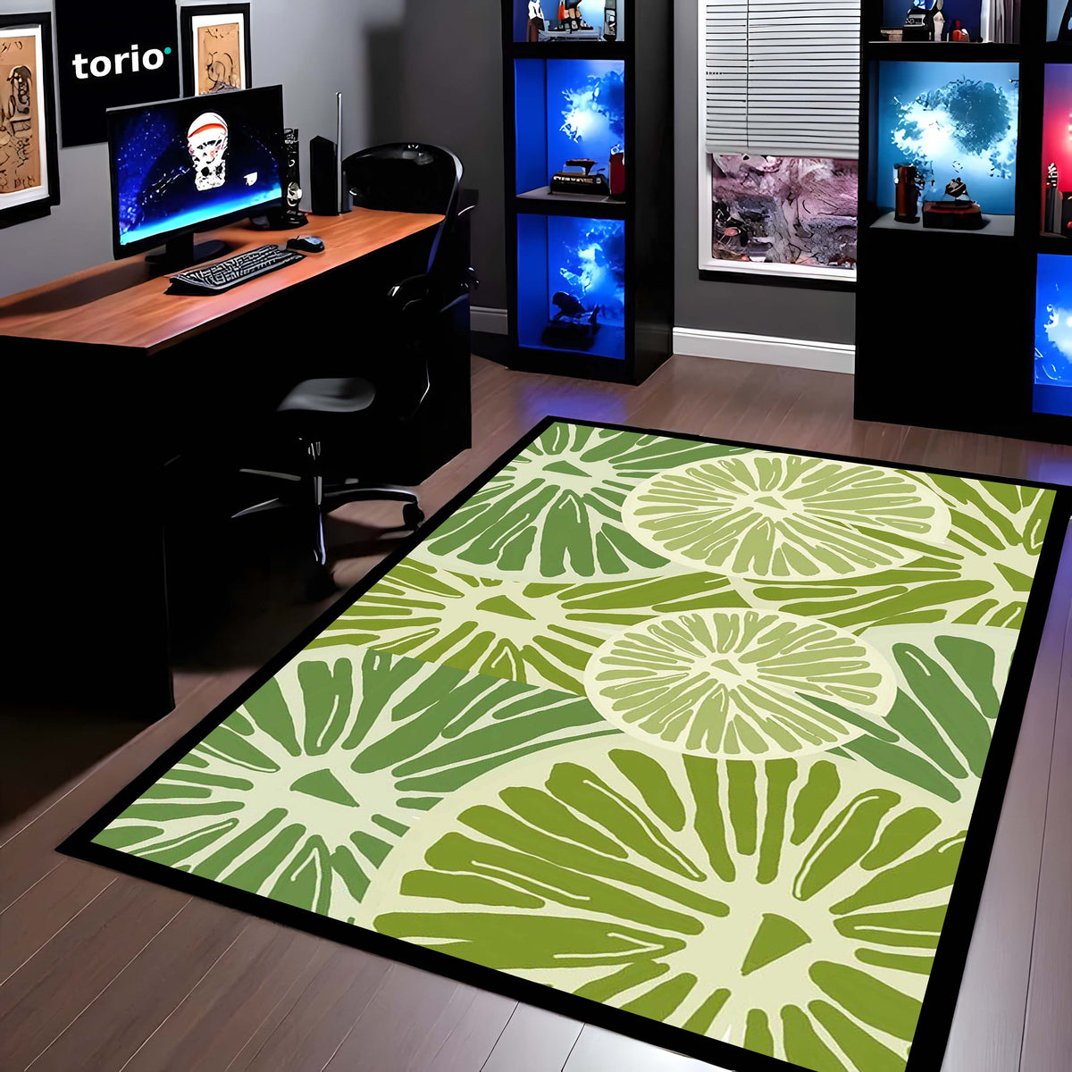 Zesty Lime Slices Area Flat Rug | Fresh Citrus Fruit Floor Mat | Modern Kitchen, Dining & Vibrant Home Decor Flat Rug