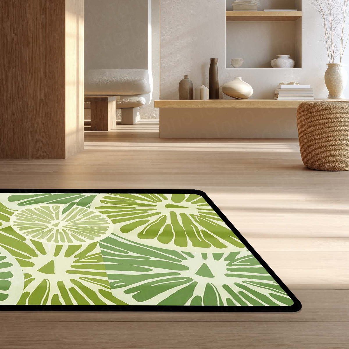 Zesty Lime Slices Area Flat Rug | Fresh Citrus Fruit Floor Mat | Modern Kitchen, Dining & Vibrant Home Decor Flat Rug