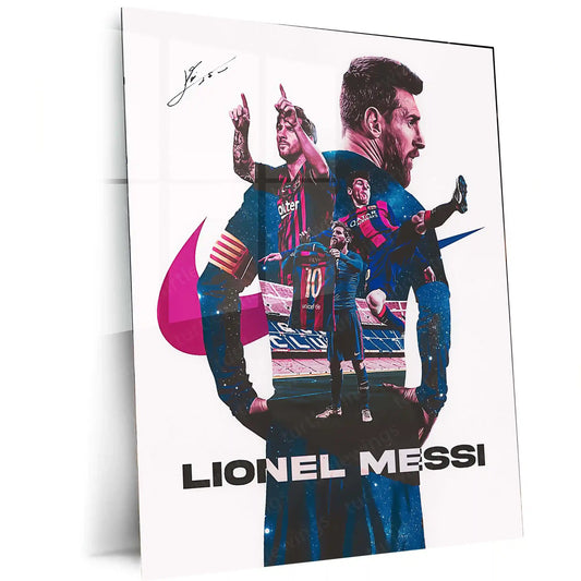 Lionel Messi – Mix Photo & Signature Metal Poster | Football Legend Wall Frame - TURTLEWINGS
