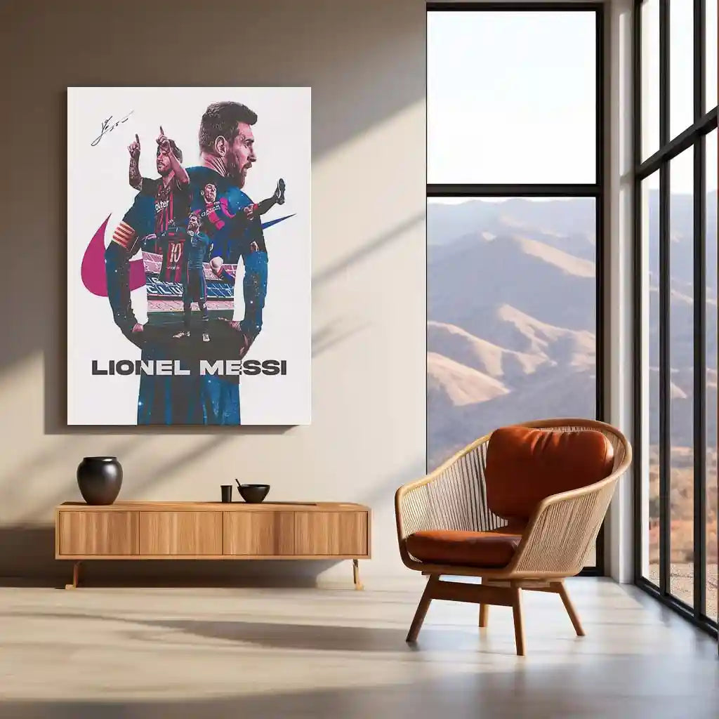 Lionel Messi – Mix Photo & Signature Metal Poster | Football Legend Wall Frame - TURTLEWINGS