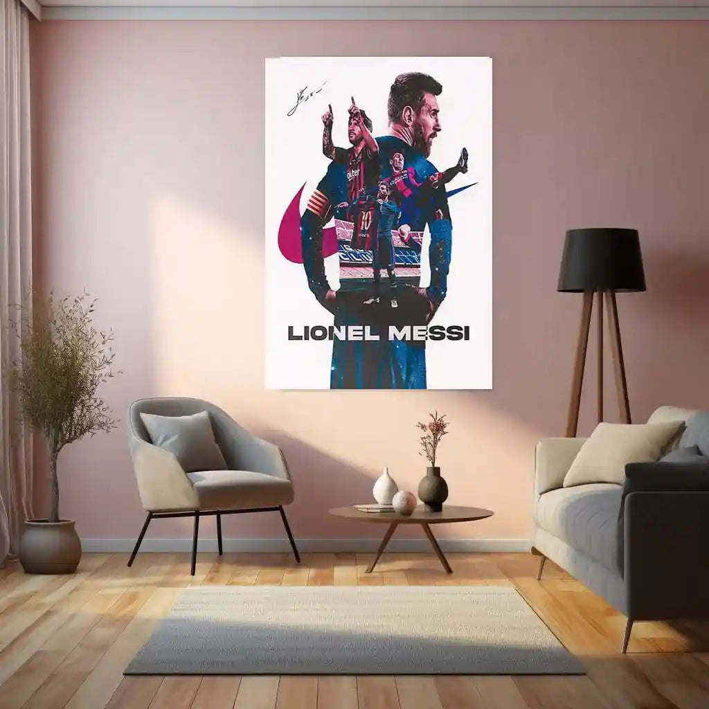 Lionel Messi – Mix Photo & Signature Metal Poster | Football Legend Wall Frame - TURTLEWINGS