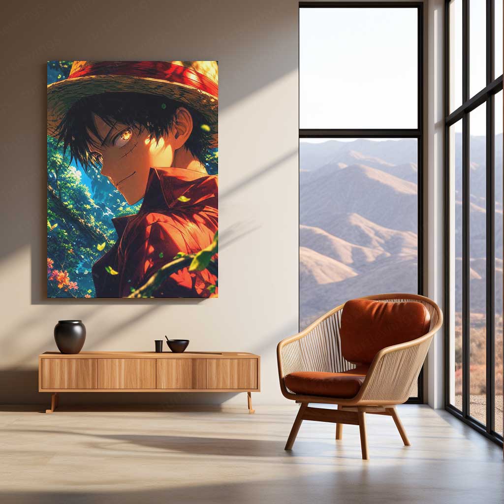 Anime Metal Poster | Monkey D. Luffy Forest Glow Metal Poster | One Piece Anime Wall Art | Premium Straw Hat Pirate Metal Print