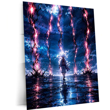 Anime Metal Poster | Gear 5 Monkey D. Luffy Lightning Storm Metal Poster | One Piece Anime Wall Art | Premium Aluminum Print