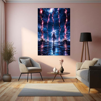 Anime Metal Poster | Gear 5 Monkey D. Luffy Lightning Storm Metal Poster | One Piece Anime Wall Art | Premium Aluminum Print