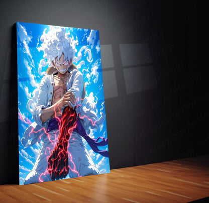 Anime Metal Poster | Gear 5 Monkey D. Luffy Skybound Power Metal Poster | One Piece Anime Wall Art | Premium Aluminum Print