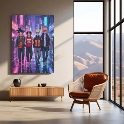 Anime Legends Street Metal Poster | Luffy Naruto Goku Ichigo Wall Art | Anime Room Decor - TURTLEWINGS
