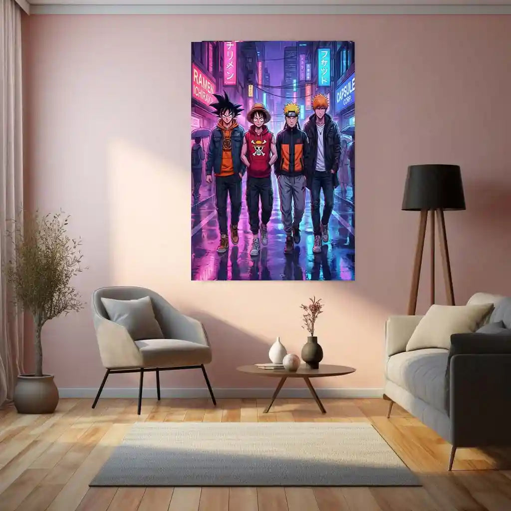 Anime Legends Street Metal Poster | Luffy Naruto Goku Ichigo Wall Art | Anime Room Decor - TURTLEWINGS