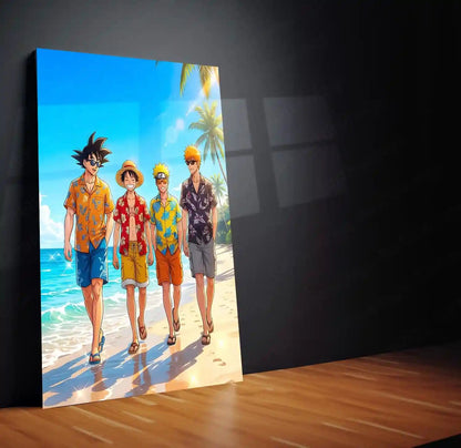 Anime Legends Beach Metal Poster | Luffy Naruto Goku Ichigo Wall Art | Anime Room Decor 01 - TURTLEWINGS