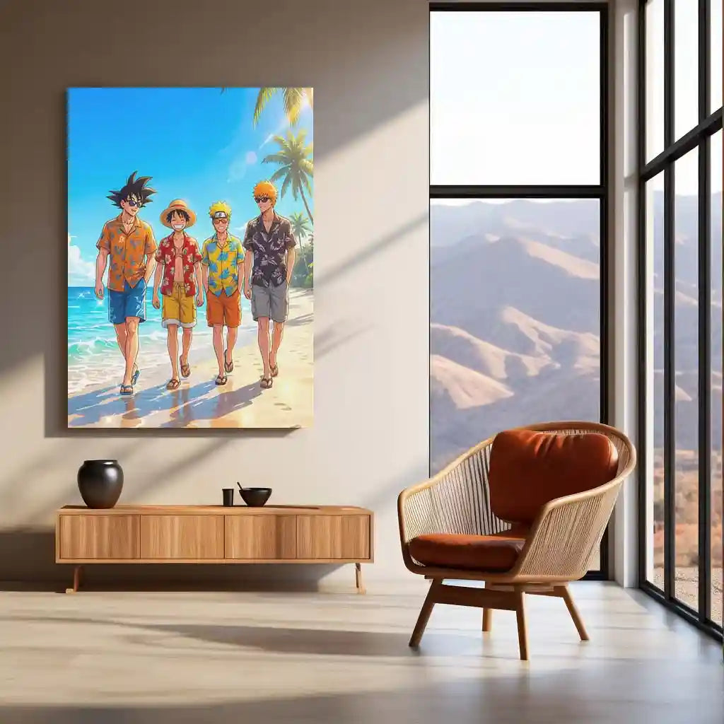 Anime Legends Beach Metal Poster | Luffy Naruto Goku Ichigo Wall Art | Anime Room Decor 01 - TURTLEWINGS