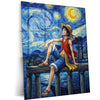 Luffy Starry Night Metal Poster | One Piece Artistic Wall Art | Van Gogh Style Anime Frame | Aesthetic Anime Room Decor
