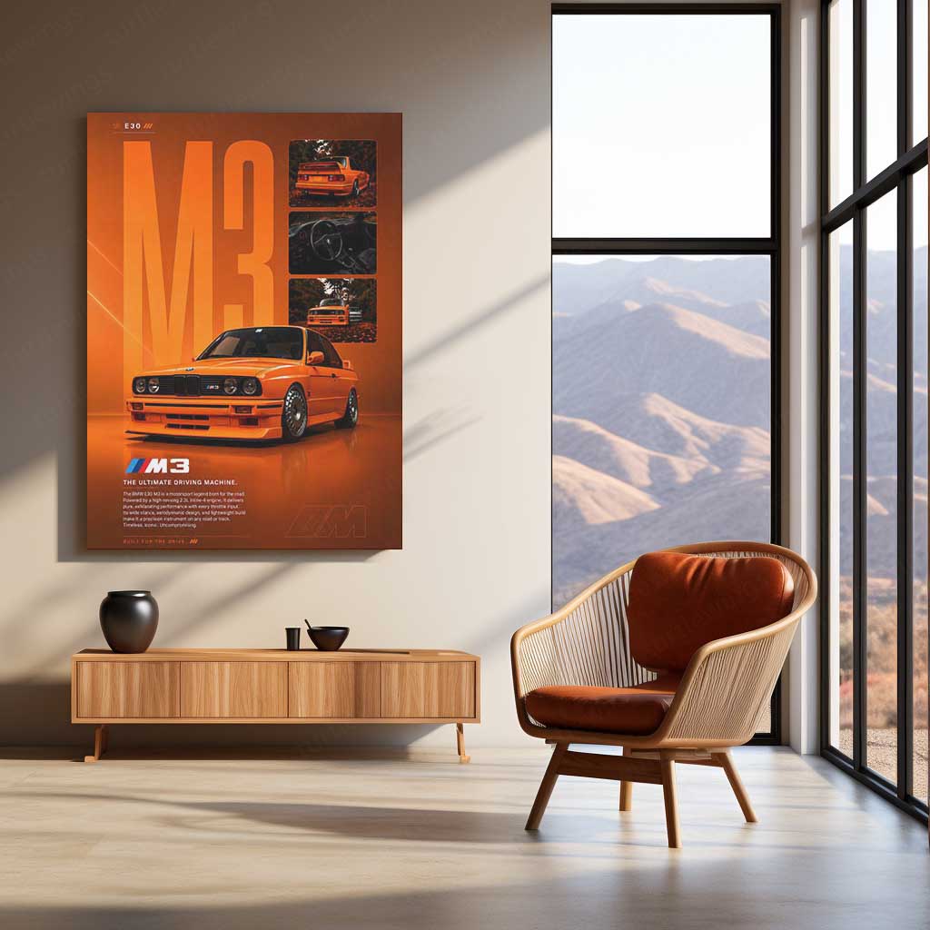 BMW E30 M3 Icon Series Metal Poster | Classic Motorsport Legend Wall Art | Premium BMW