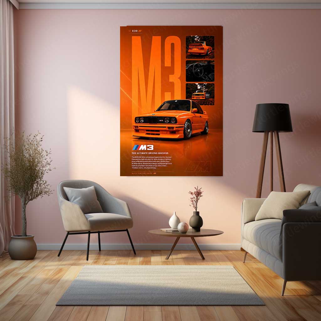 BMW E30 M3 Icon Series Metal Poster | Classic Motorsport Legend Wall Art | Premium BMW