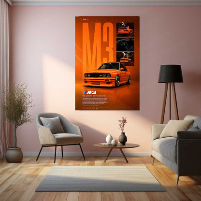 BMW E30 M3 Icon Series Metal Poster | Classic Motorsport Legend Wall Art | Premium BMW